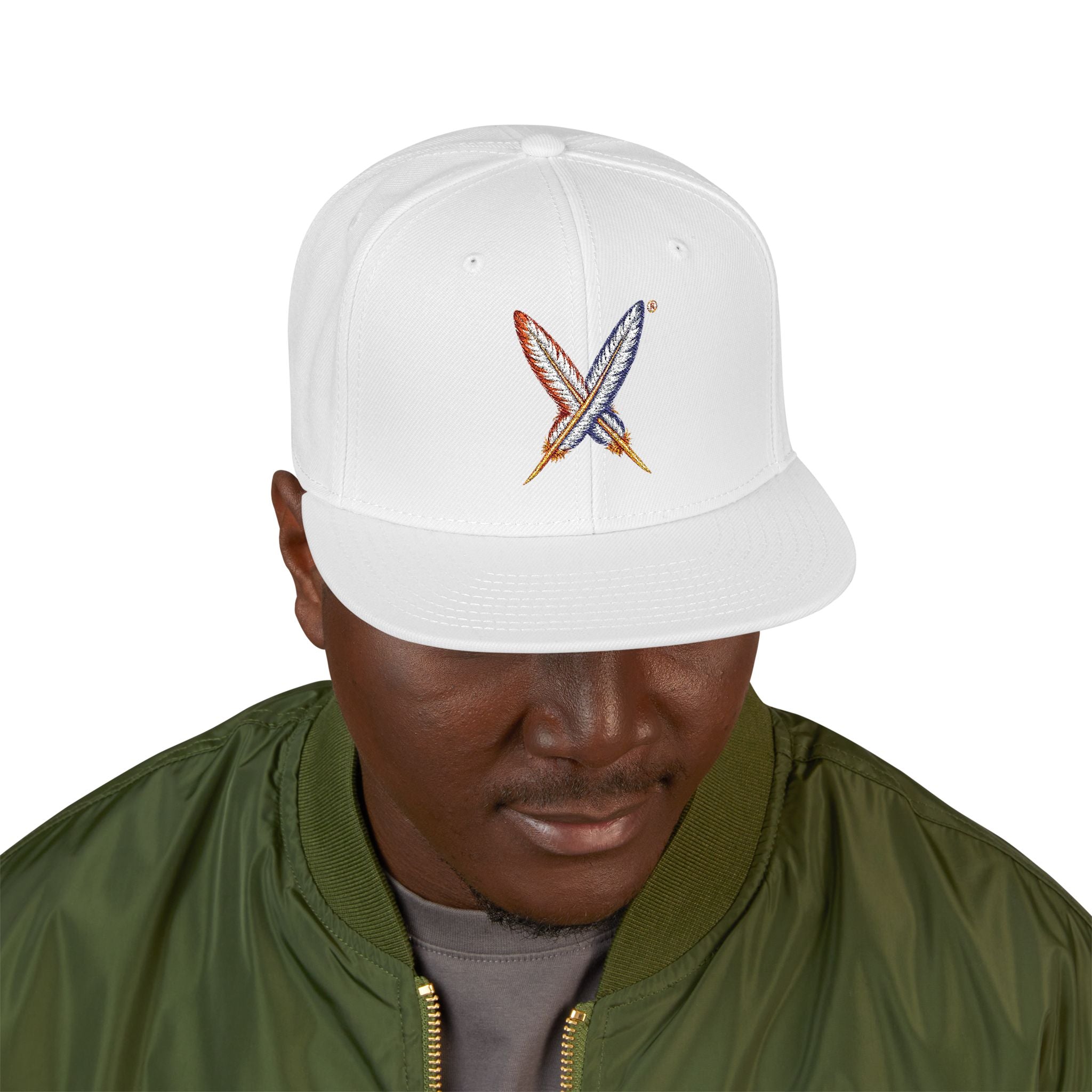 Embroidered Gold Feathered Logo Snapback Hat — Streetwear Baseball Cap