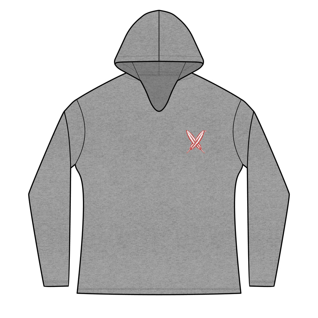 Activists X® Women’s Gray Long Sleeve Hoodie | Small Red feathered X Chest Design