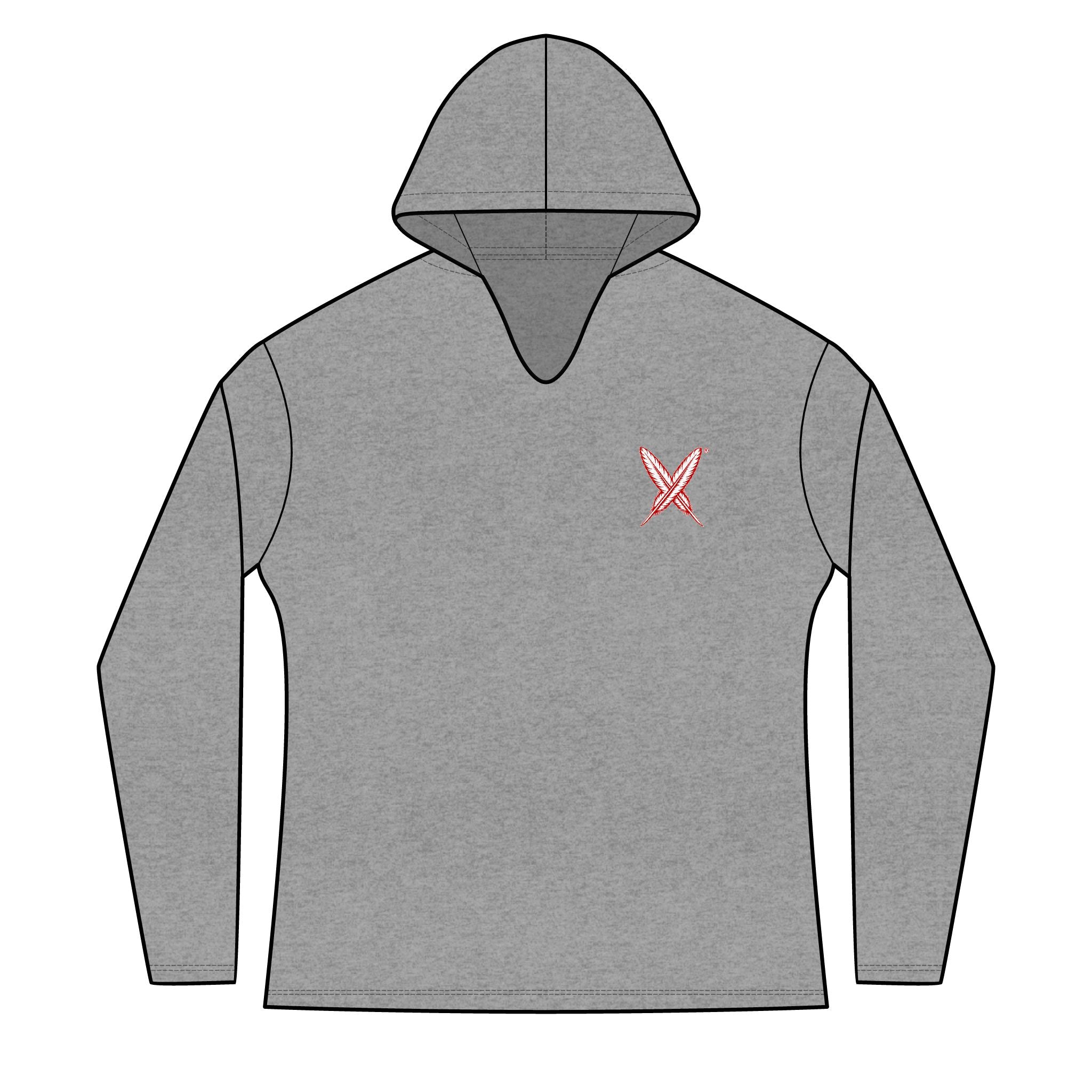 Activists X® Women’s Gray Long Sleeve Hoodie | Small Red feathered X Chest Design