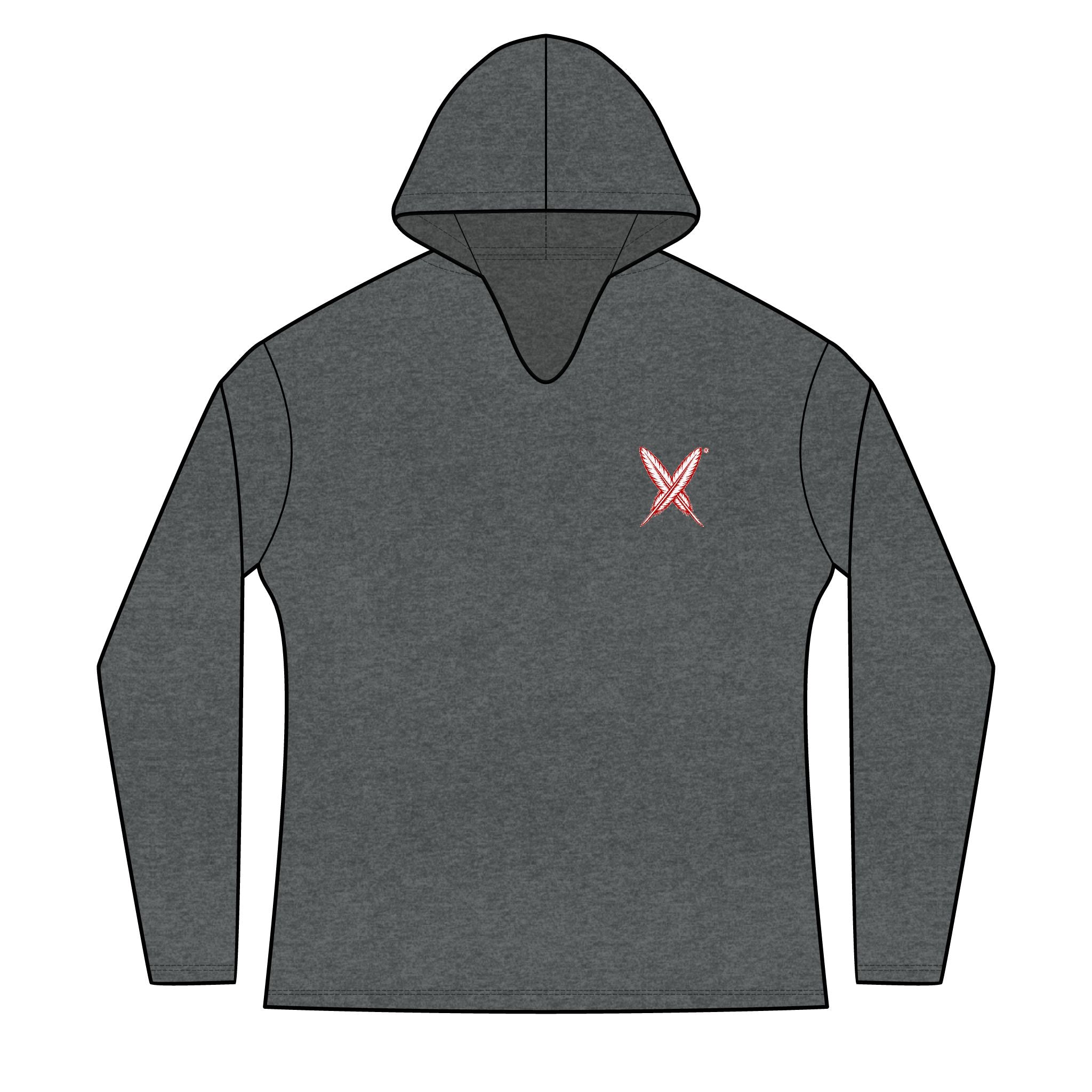 Activists X® Women’s Gray Long Sleeve Hoodie | Small Red feathered X Chest Design
