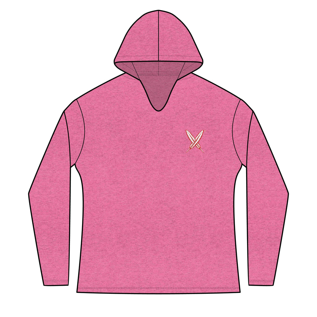 Activists X® Women’s Gray Long Sleeve Hoodie | Small Red feathered X Chest Design