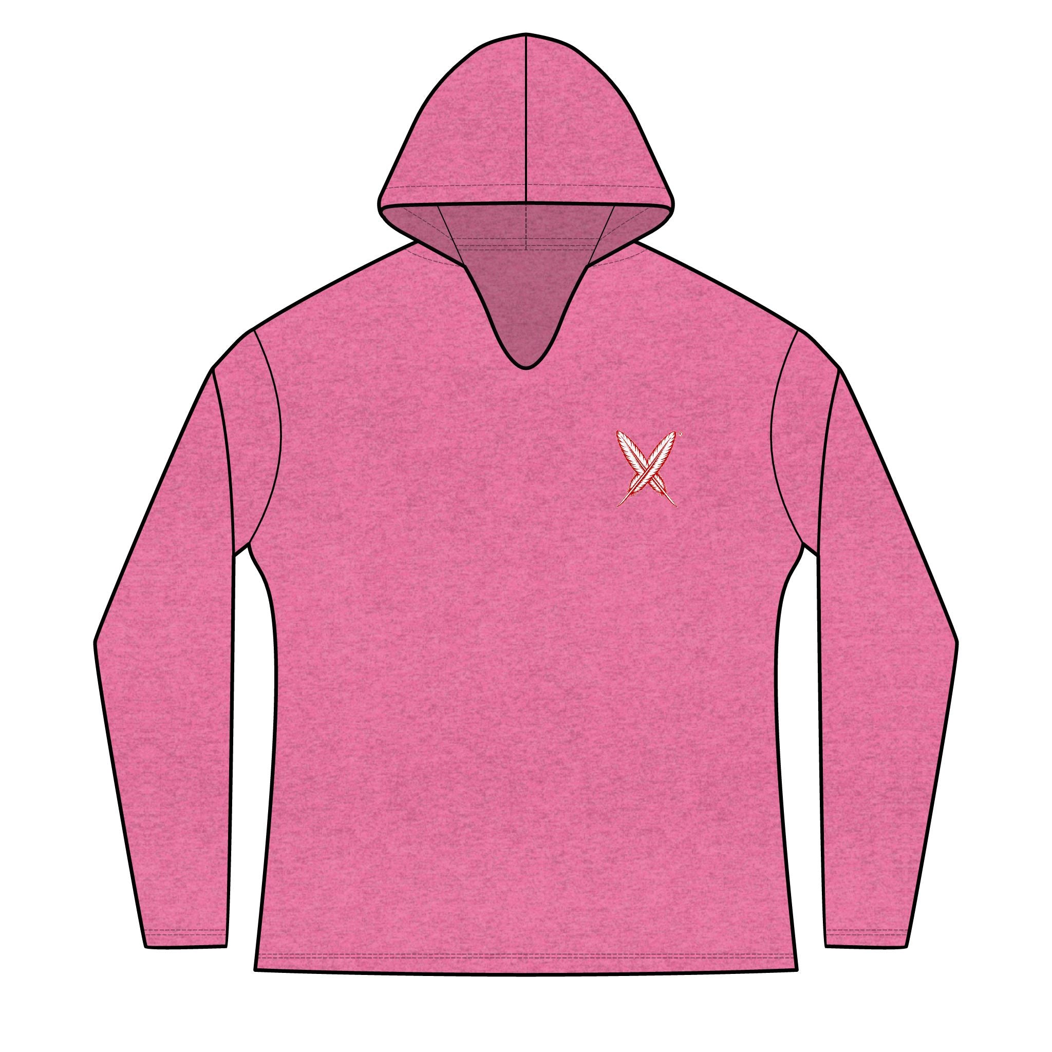 Activists X® Women’s Gray Long Sleeve Hoodie | Small Red feathered X Chest Design