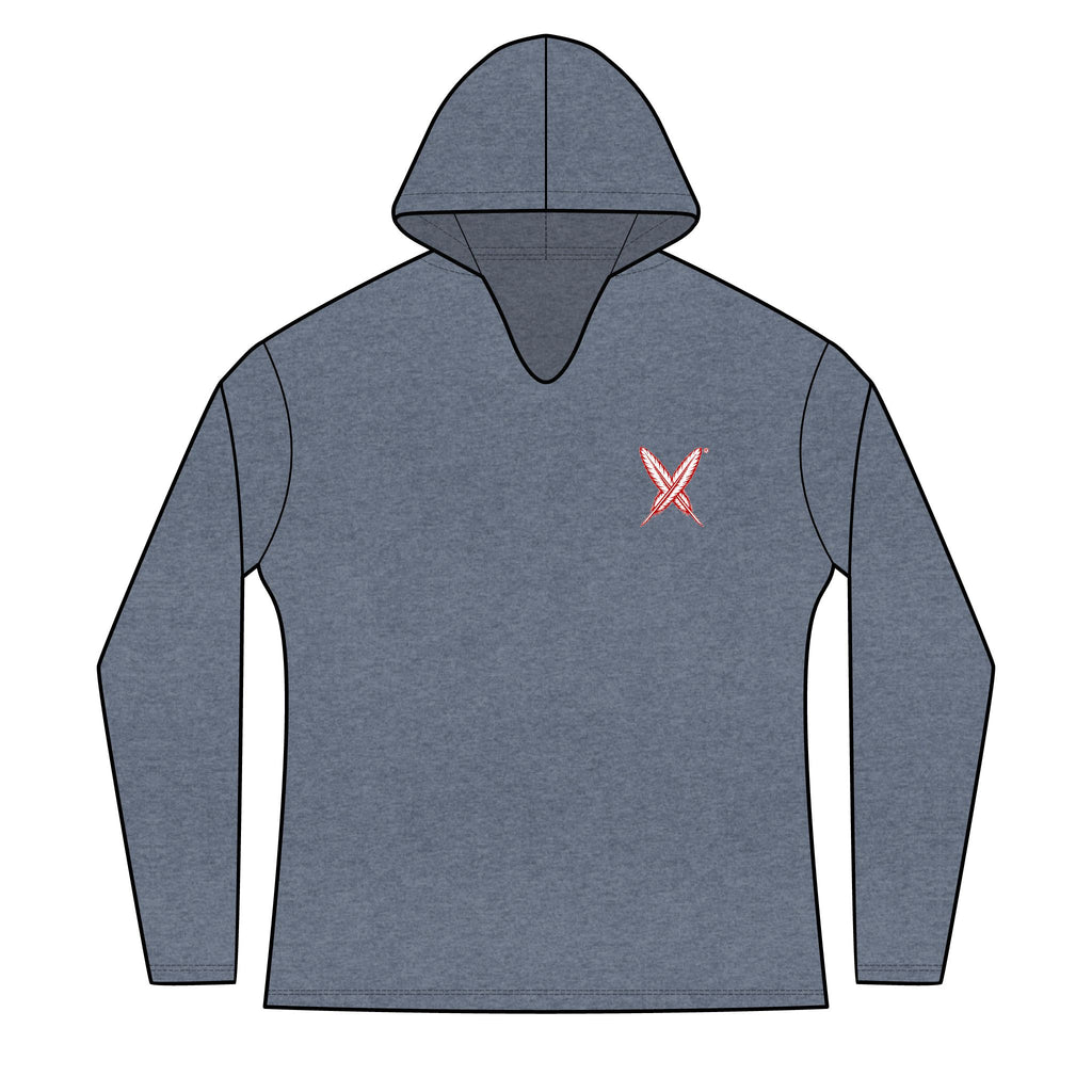 Activists X® Women’s Gray Long Sleeve Hoodie | Small Red feathered X Chest Design