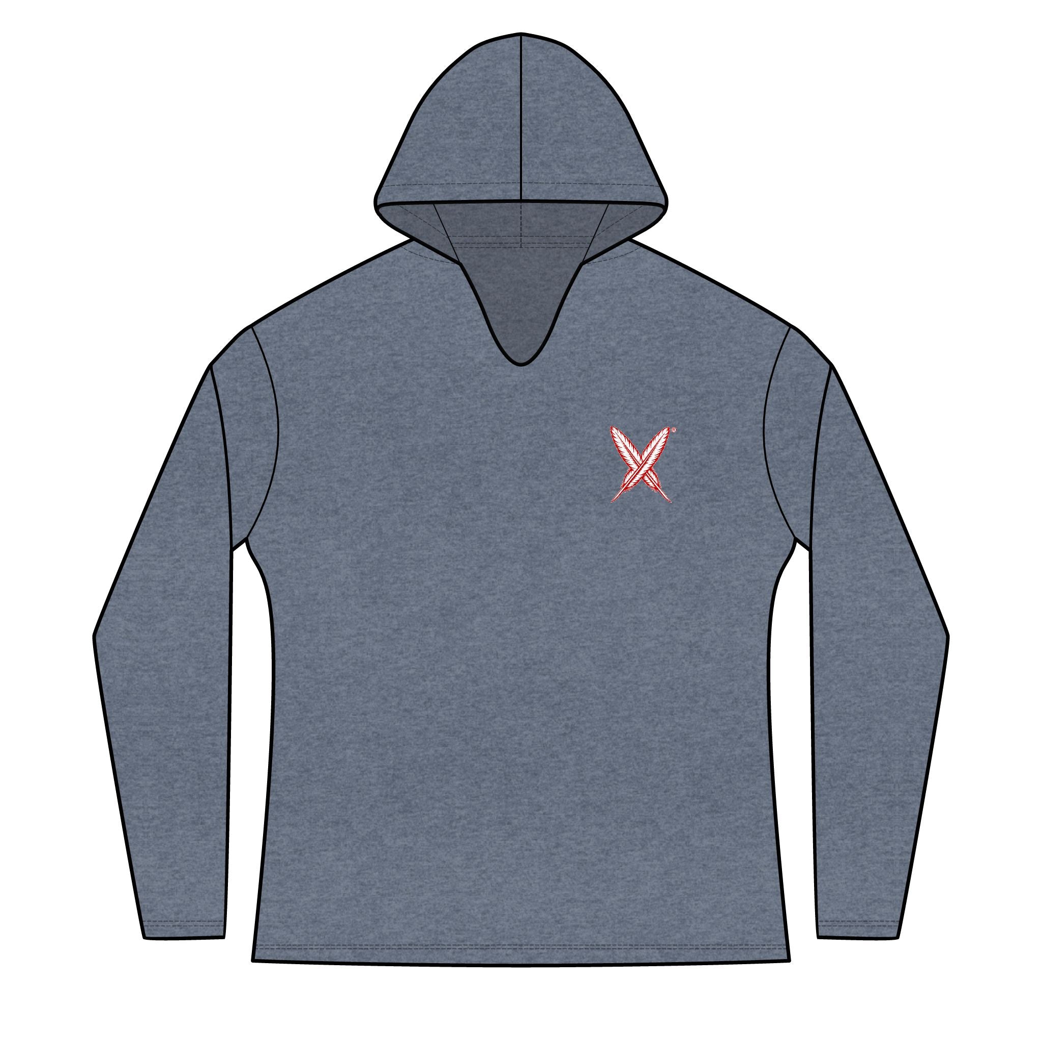 Activists X® Women’s Gray Long Sleeve Hoodie | Small Red feathered X Chest Design