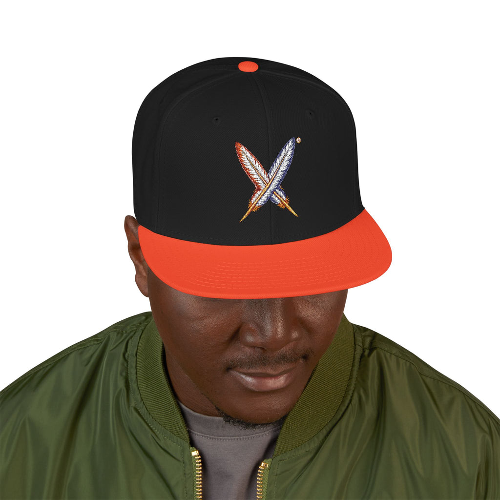 Embroidered Gold Feathered Logo Snapback Hat — Streetwear Baseball Cap