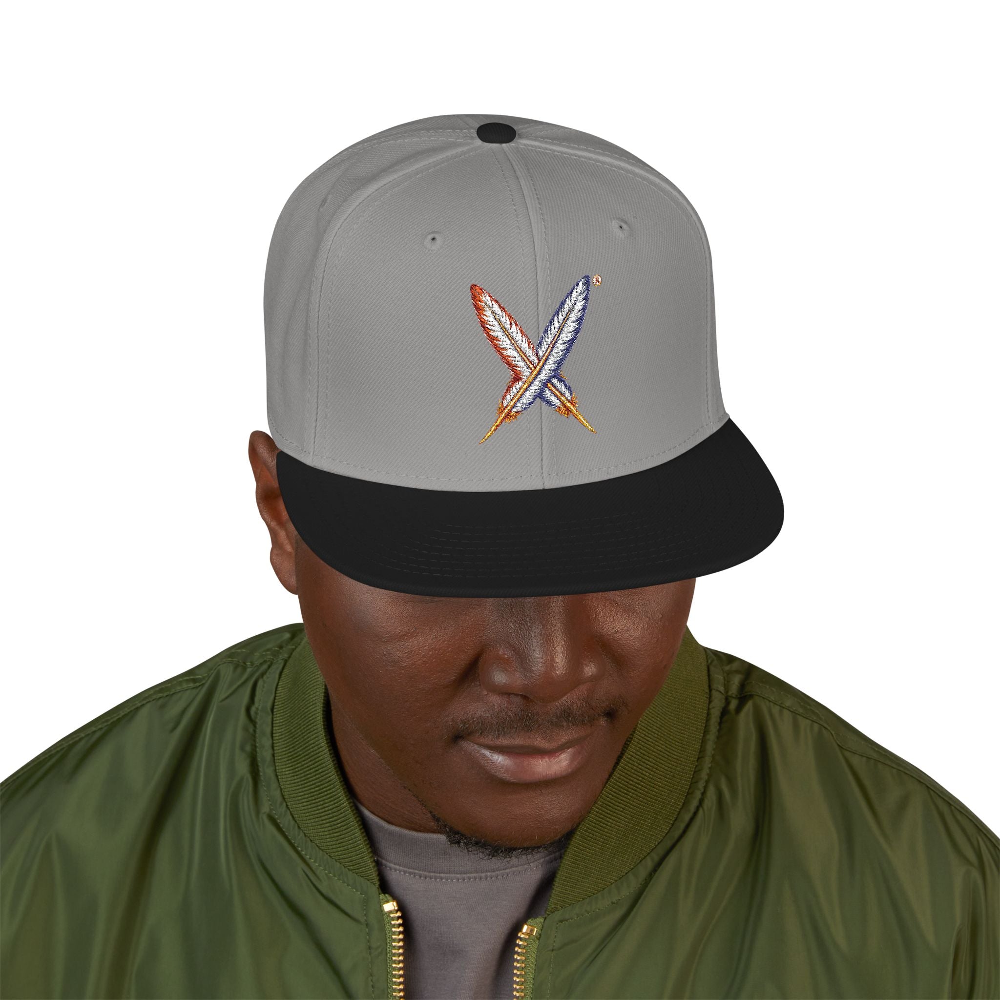 Embroidered Gold Feathered Logo Snapback Hat — Streetwear Baseball Cap
