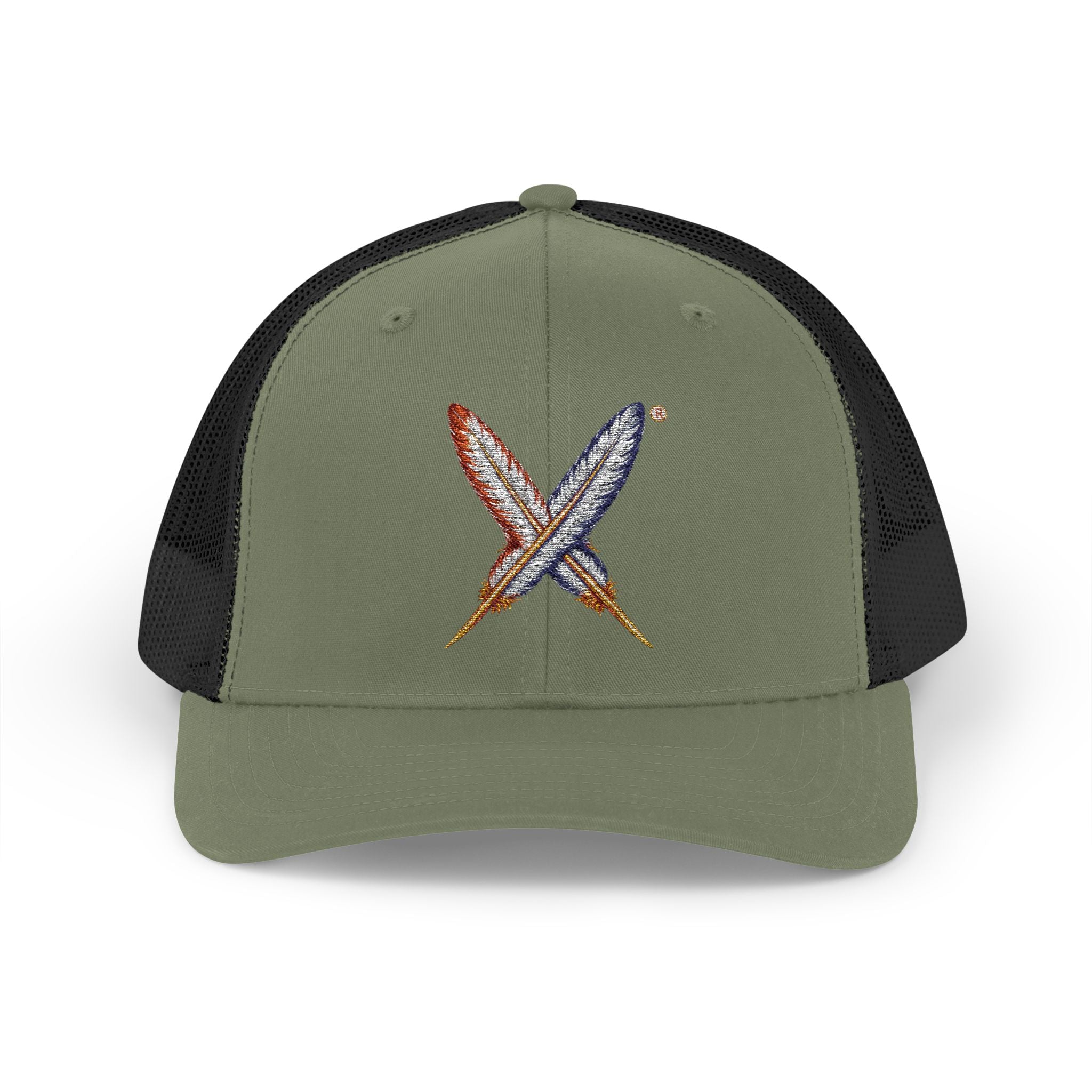 Embroidered Gold Feathered Surfboard Cross Snapback Trucker Cap