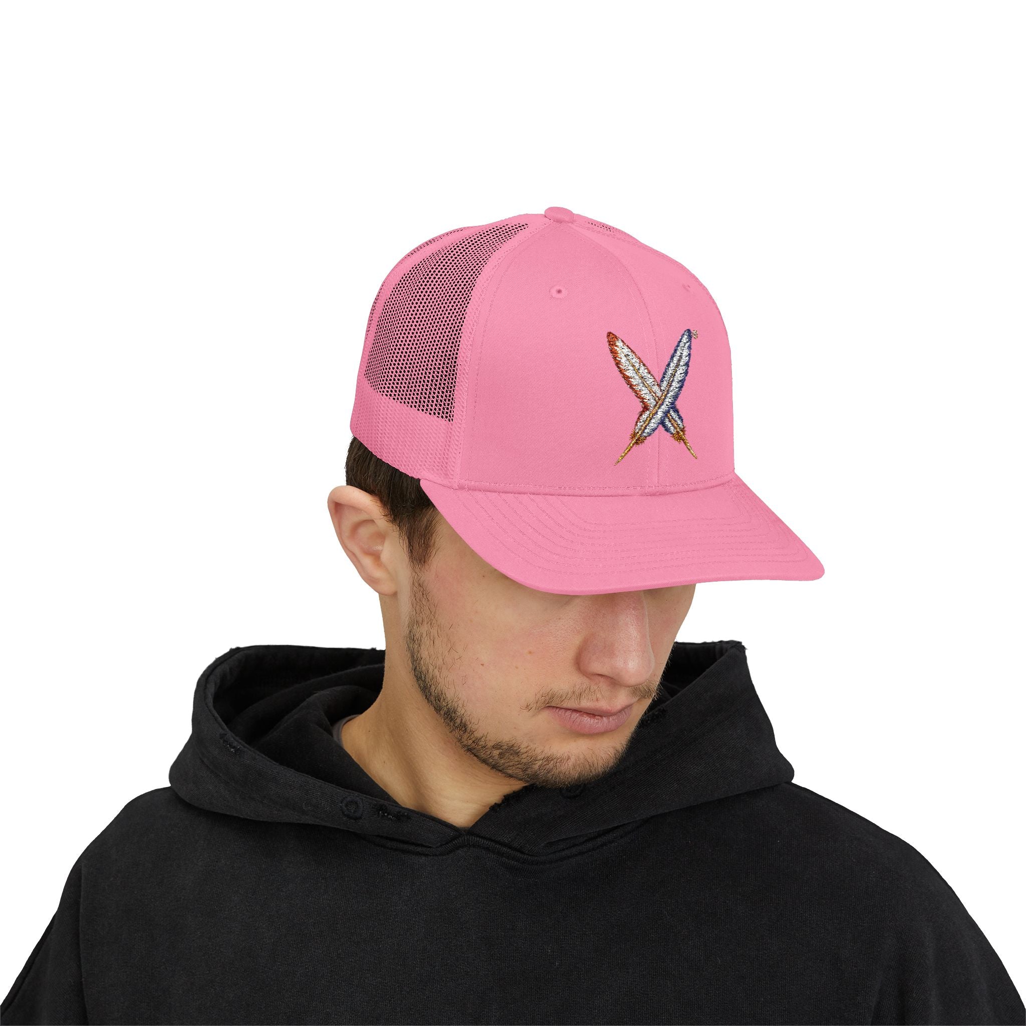 Embroidered Gold Feathered Surfboard Cross Snapback Trucker Cap