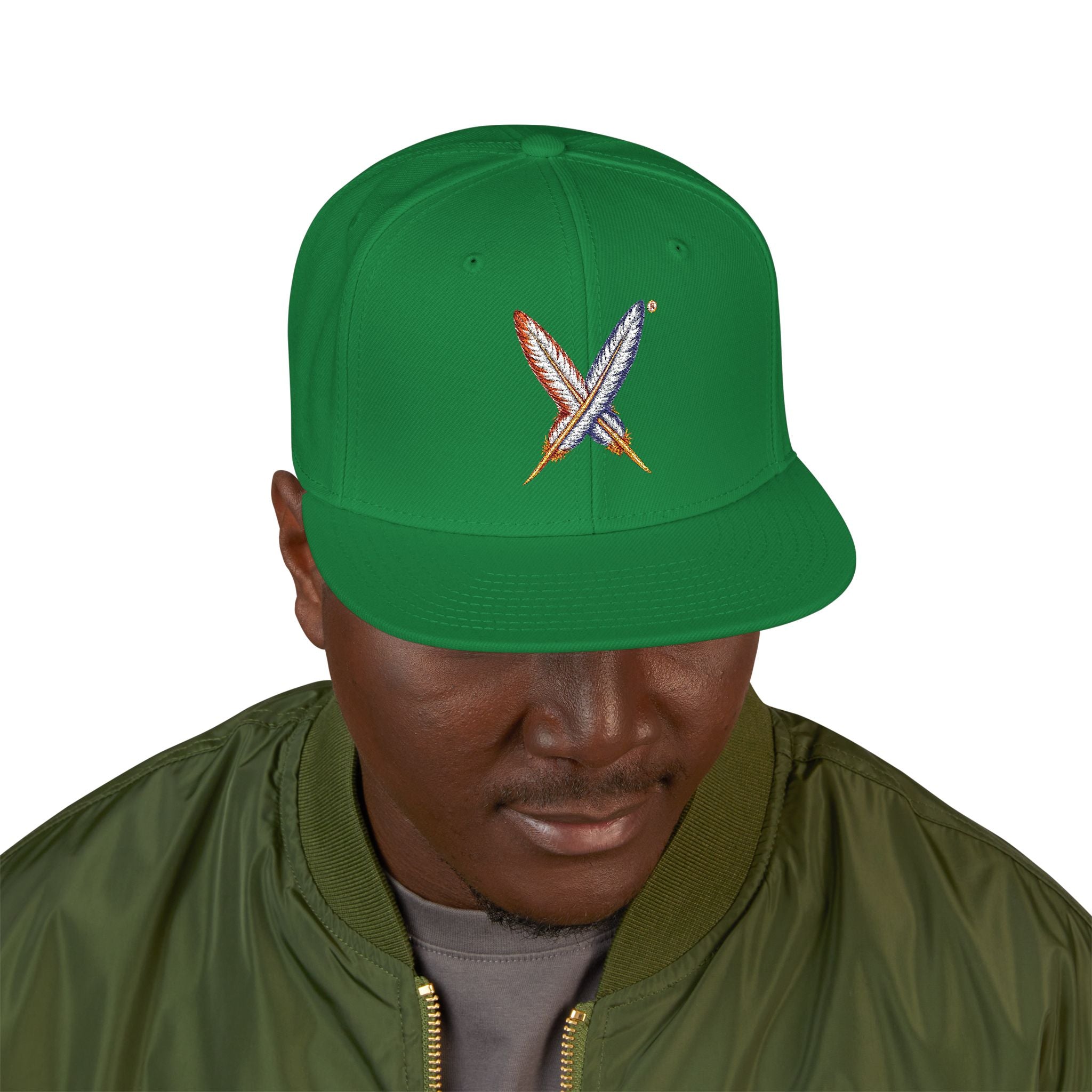 Embroidered Gold Feathered Logo Snapback Hat — Streetwear Baseball Cap