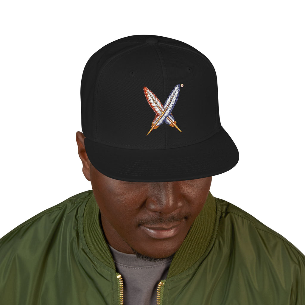 Embroidered Gold Feathered Logo Snapback Hat — Streetwear Baseball Cap