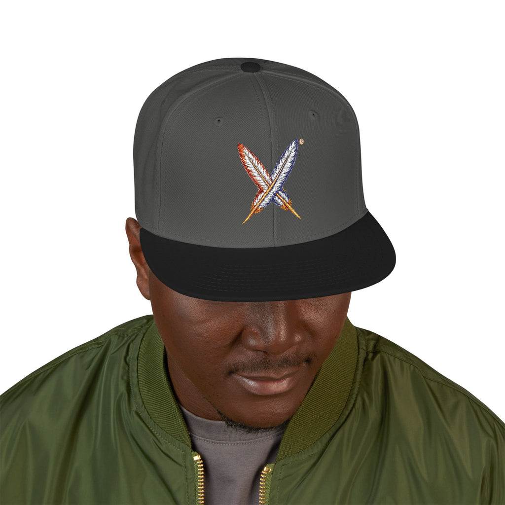Embroidered Gold Feathered Logo Snapback Hat — Streetwear Baseball Cap