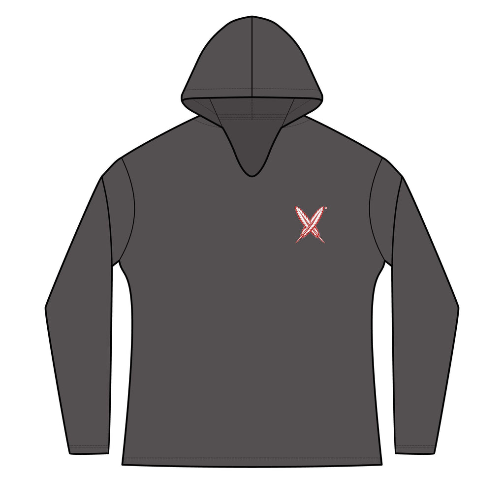 Activists X® Women’s Gray Long Sleeve Hoodie | Small Red feathered X Chest Design